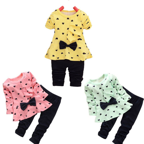 New Baby Sets Heart-Shaped Print Bow Cute Kids Set T Shirt + Pants